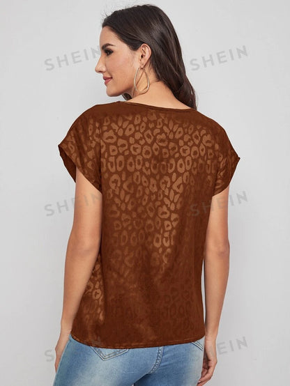 SHEIN Clasi Top de manga murciélago de leopardo jacquard