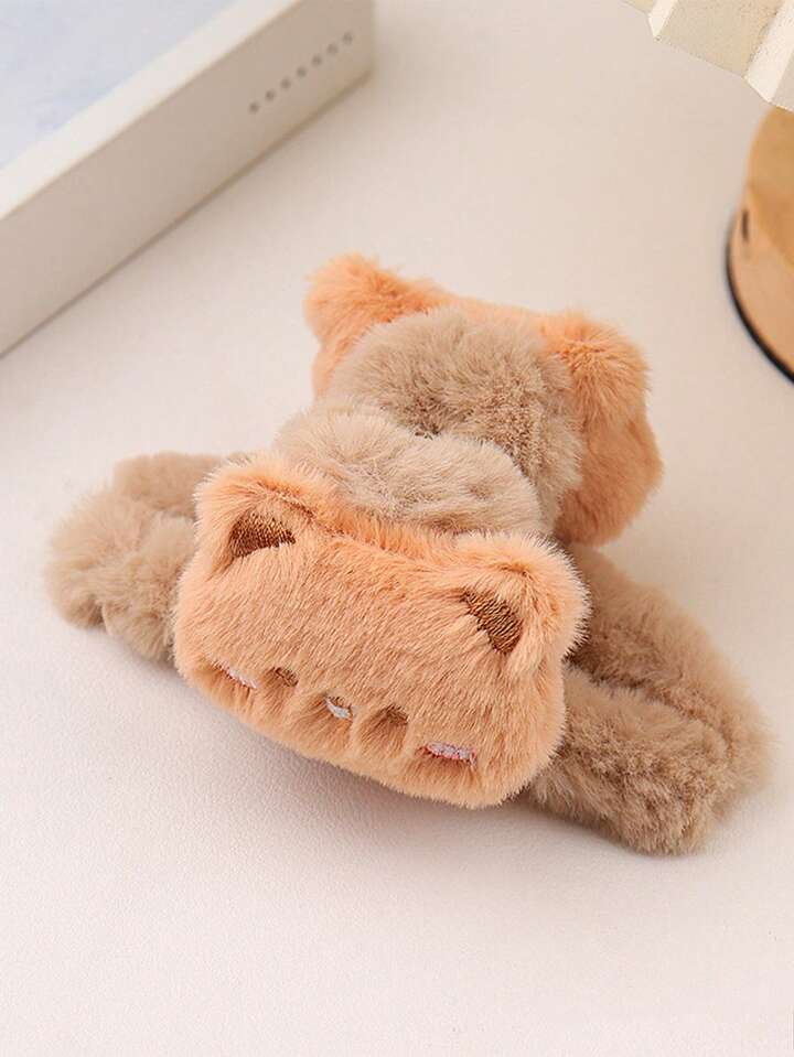 1 Pieza Clip De Pelo Lindo De Oso De Dibujos Animados De Peluche Para Mujer, Garra De Pelo Grande Para Cola Alta, Quijada De Tiburón Para Pelo Grueso, Accesorio De Cabello