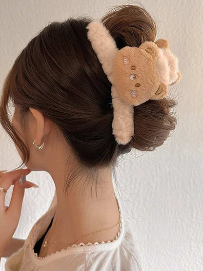 1 Pieza Clip De Pelo Lindo De Oso De Dibujos Animados De Peluche Para Mujer, Garra De Pelo Grande Para Cola Alta, Quijada De Tiburón Para Pelo Grueso, Accesorio De Cabello