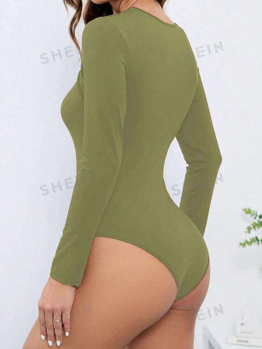 SHEIN Essnce Monos De Manga Larga Con Cuello Redondo Para Mujer Y Con Huecos